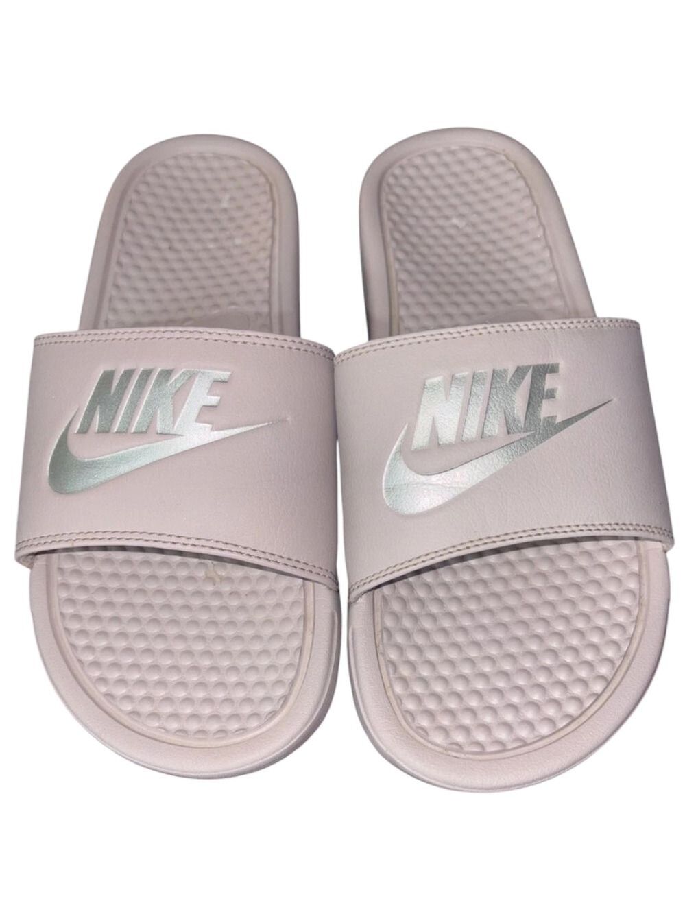 Woman’s Nike Benassi Lavender Silver Slip On Sandals